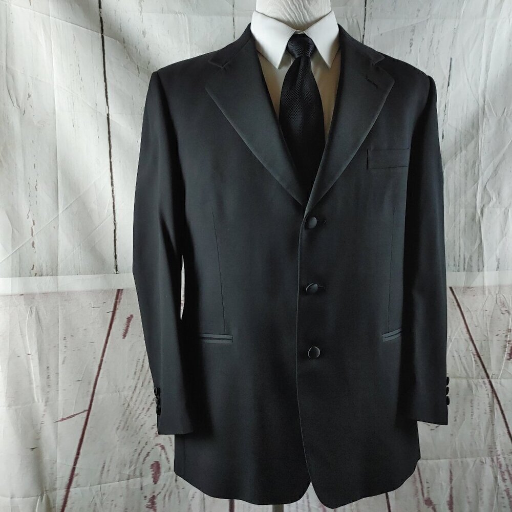 Vito Rufolo Italian Made 42R Super 120s Wool 3 Button Black Tuxedo Suit Blazer